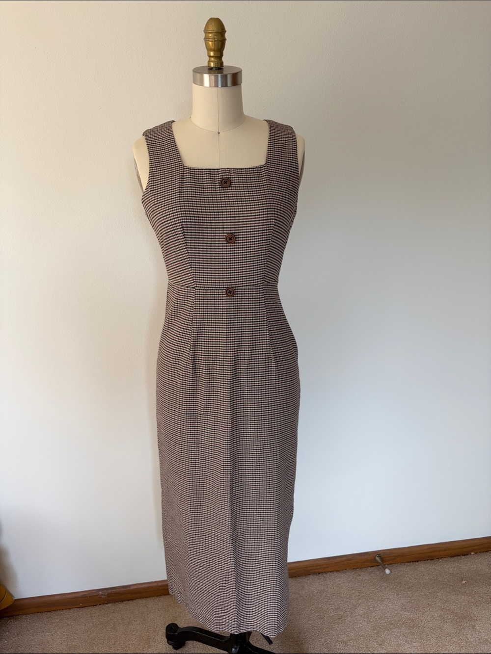 SHEIN Brown Houndstooth Sleeveless Maxi Dress